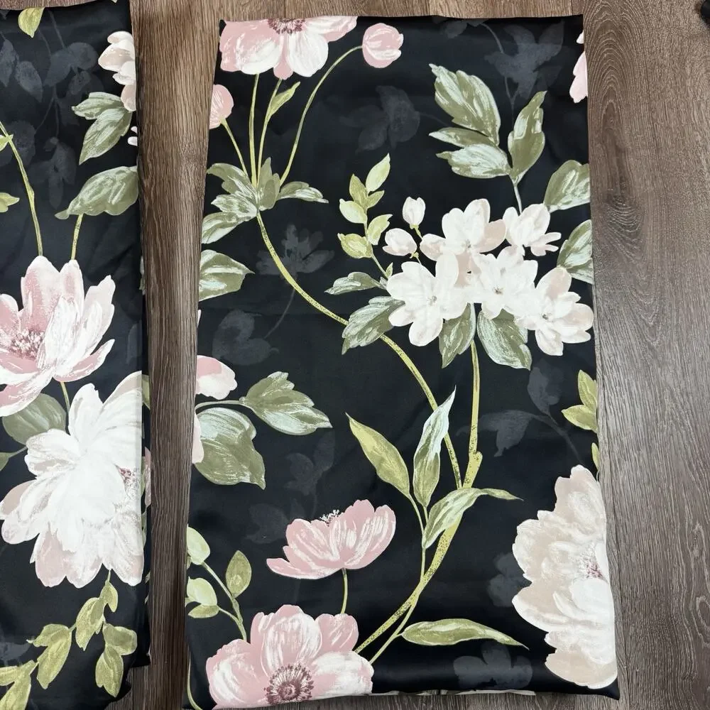 IKEA ROSENMOTT Blackout Curtains 2 Panels (1 pair) 57x98 Black Floral Polyester